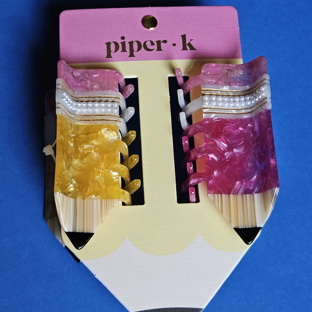 ✏️Piper K Girls 2 Pencil Hair Clips Yellow & Pink Pearly Back To School NWT✏️